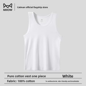 MiiOW | Pure Cotton 100% Mens Tank Top Seamless Wide Shoulder Sleeveless Summer Base Layer Inner Wear Breathable Moisture Wicking