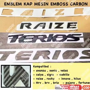 Emblem Kap Mesin Carbon Avanza Xenia Veloz Calya Sigra Innova Fortuner Hilux Xpander Cross Raize Rocky Mobilio Brv Brio Hrv Pajero