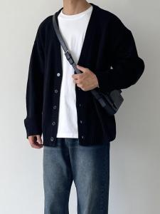 Loose Knitted V-neck Solid Color Sweater Cardigan Youth Casual Long Sleeve Autumn Fashion Korean Style No Brand Registered