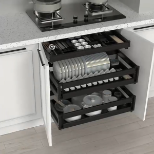 VELRON Aluminium Alloy 3 Tier Pull Out Kitchen Cabinet Dish Bowl Pot Cutlery Storage Organizer Basket Rack