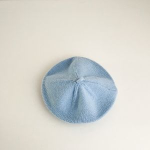 Baby Knitted Beret Hat Pure Color Warmth Autumn Winter Childrens Fashion Korean Style round Top No Brim Travel Suitable