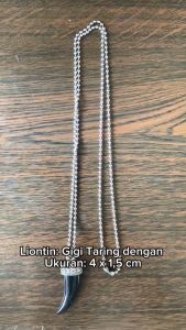 Robagin KG17: Kalung Gigi Taring Porcelen Hitam Putih Anti Karat Korea