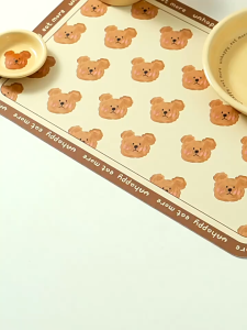 Anti Slip Waterproof Pet Food Mat Pet Feeding Little Bear Skin Bowl Mat Cute Insulation Mat Cat Dog Placemat