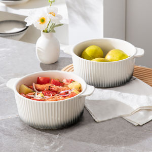 Large Size Ceramic Soup Bowl with Double Ears for Home Use Anti-Scalding Instant Noodles Bowl Spicy Fish Stew Bowl Nordic Style