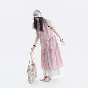 Đầm Hồng Tay Phồng Ren