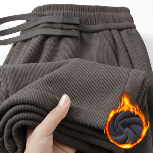 Mens Corduroy Joggers Autumn Winter Fleece Lined Warm Splicing Color Sport Sweatpants Casual Pants Loose Straight Leg Pants