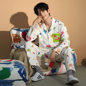 miiow | Mens Pure Cotton Sleepwear Long Sleeve Cartoon Panda Design Comfortable Home Clothes Suitable For Outdoor Wear Spring Autumn