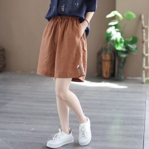 QIAOXIZI | High Waist Cotton Linen Wide Leg Loose Short Pants
