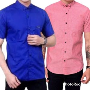 BRONSEN PAKET 2 PCS CUMA 50RIBU KEMEJA POLOS PRIA LENGAN PENDEK READY JUMBO M L XL 2XL 3XL