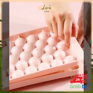 Combo 2 Khay đá bi tròn tủ lạnh 33 viên có nắp đậy.Khuôn làm thạch hoa quả hình bi tròn ngộ nghĩnh