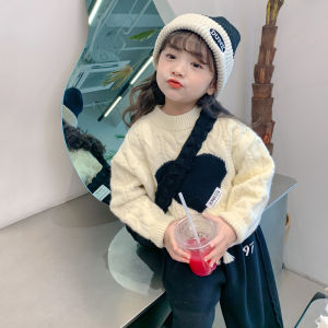 Thời Trang Thoải Mái Áo Len Dệt Kim Dành Cho Bé Gái Họa Tiết Trái Tim Ấm Áp Mùa Thu Mùa Đông Quần Áo Trẻ Em Mới Xuất Hiện Của Trẻ Em Thời Trang Sành Điệu Áo