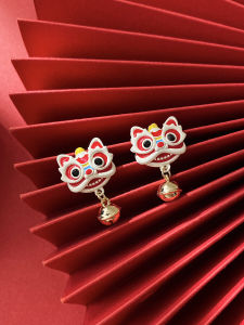 New Years Red Lioness Earring 925 Silver Needle Style Womens Fashion Jewelry Traditional Chinese Culture Inspired Ear Cuff