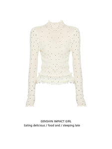 เสื้อยืดคอปกสูงพิมพ์ลายจุดทรงสลิมฟิตสำหรับผู้หญิง เสื้อชั้นในสไตล์เกาหลี แฟชั่นฤดูใบไม้ร่วง/ฤดูหนาว เสื้อผ้าทำงาน