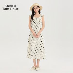 SANFU | Đầm Dài Nếp Pleat Một Bên eo Có Hoa 3D Tháo Lắp Mới Hè