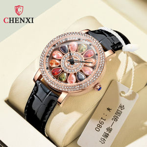CHENXI watch for women waterproof original korean style luxury rosegold diamond gemstone rotating dial quartz watch