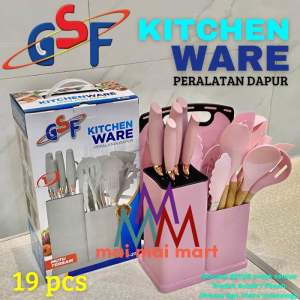 KITCHENWARE SET 19 PCS PISAU DAN SUTIL SILIKON SPATULA SET PISAU GUNTING TALENAN GSF 212