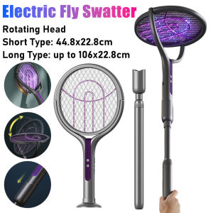Mosquito Swatter Extendable Mosquito Killer Racket with Rotating Head Electric Fly Mosquito Trap Light for Home Garden Camping
