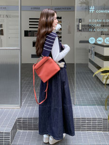 Korean Style Commuter Artistic Denim Set Womens 2025 Autumn New Vest Skirt Two-Piece Set Loose Fit Long Sleeve Casual Wear