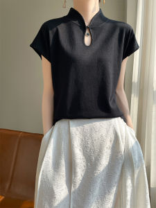 YUEXINYIRONG | Chinese Style Stand Collar Knit Short Sleeve Tee