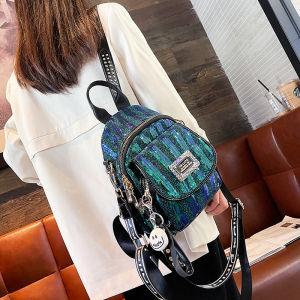 กระเป๋าเป้สะพายหลังผ้าไนลอนสีล้วนสไตล์เกาหลีสำหรับผู้หญิง กระเป๋าใส่ของสำหรับเดินป่าแบบลำลอง กระเป๋าสะพายไหล่แบบสะท้อนแสง ขนาดกลาง