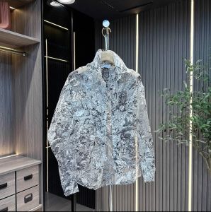 Lightweight Breathable Summer Lace Shirt Mens Loose Long Sleeve Turn-down Collar Hollow out Sun Protection Floral Print Coat
