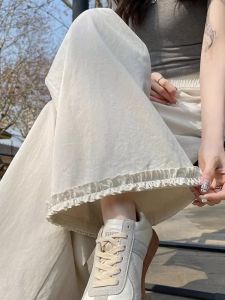 High Waist Wide Leg Pants Womens Spring Summer New Style Floral Edge Nine Points Drapey Straight Casual Trousers