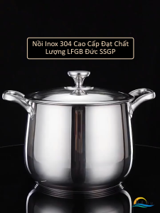 Nồi Bếp Từ 5 Đáy Inox 304 SSGP Nồi Luộc Gà Hầm Xương Dung Tích Lớn Thành Cao Chống Trào Giữ Nhiệt Tốt Tiết Kiệm Năng Lượng Kèm Nắp Kính