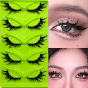 5 pairs of holiday cats eye eyelashes - natural appearance fluffy and soft full-band slender cross design