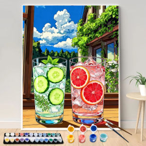 Kayou | Painting By Numbers 40x50cm Kits Summer Iced Lime Grapefruit Picture By Numbers for Home Decors Handpainted Diy Gift