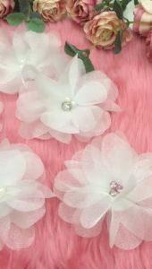 Exclusive Handmade Fairy Organza Flower DIY Patch White Flower with Rhinestone Pearl for DIY Wedding Dress Veil Bridal