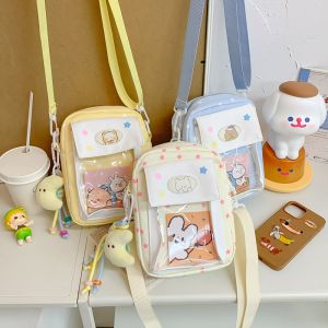 Childrens Ins Style Versatile Transparent Crossbody Bag Boys Girls Cute Corn Kernels Bag Nylon Material Casual Cartoon Pattern