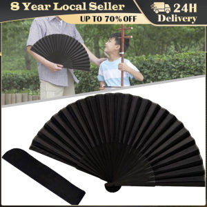 ❤️【Free Bag】Chinese Style Black Hand Fan Vintage Black Chinese Style Folding Fans Kung Fu Fan Wedding Party DIY Solid Color Pocket Hand Craft Dance Fan