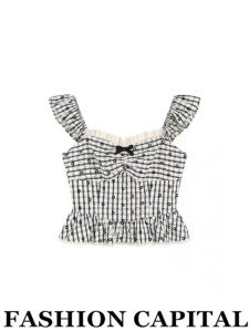 Áo Sơ Mi Nữ Tay Ngắn Kẻ Caro Phong Cách Pháp Ngọt Ngào Mùa Hè Tay Voan Ren Viền Viền Cổ Chữ V Thân Thiện Với Da Thoáng Khí