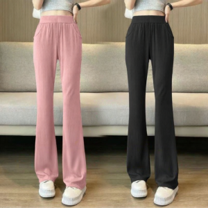 Lieoyuarn | Ice Silk Light High Waist Drape Bell Bottom Pants