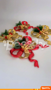 Dekorasi Pita Natal Glitter Plastik (V28) | Hiasan Pohon & Parcel Merry Christmas | Emas Merah