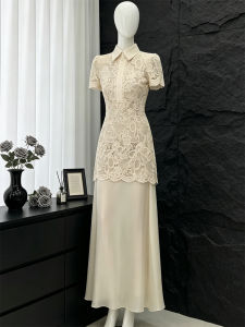 French Elegance Lace Short Sleeve Evening Dress