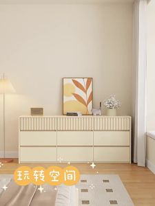 MUJUGE | Subsidized Oak Colored Solid Wood Drawer Storage Chest Modern Minimalist Design