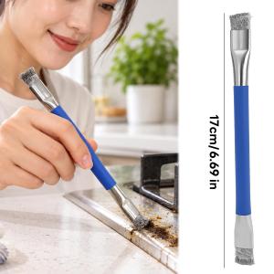 Extended Double‑Ended Wire Brush Long Handle Metal Cleaning Brush for Stove Gap Rust Grease Removal Kitchen Cleaning Tool