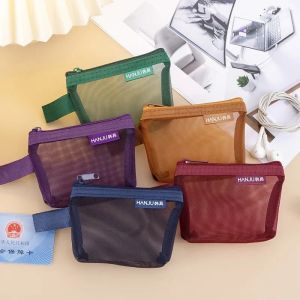 YESPERY New Retro Transparent Mesh Zipper Coin Bag ID Bank Card Organizer Pouch Portable Key Earphone Data Cable Charger Storage Bag