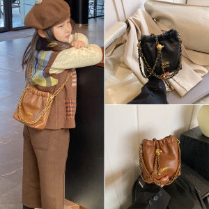 Childrens Handbag Bucket Bag Crossbody Shoulder Bag Little Girl Fashionable Trash Bag Doll Bag Pure Color Girls Bag