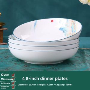 New Home Ceramic Bowl Plate Yuzun Porcelain Green Vegetable Dish Moving Celebration Dinnerware Set round Shape Chinese Style