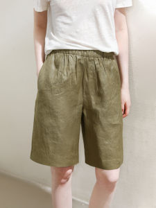 Miccbeirn | Pure Hanflax Casual Glitter Spray Gold Simple Straight Leg Wide Pants Elastic Waist Short Shorts Stylish Slimming Effect