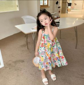 ชุดเดรสผ้าฝ้ายสไตล์โบฮีเมียนสำหรับเด็กผู้หญิงช่วงฤดูร้อน ชุดเด็กผ้าฝ้ายลายดอกไม้ ชุดเดรสเด็กผู้หญิง ชุดเด็ก ชุดเด็ก