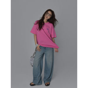 Sixi Four Happiness Girls Casual Loose Short Sleeve T-shirt White Enhancing Summer Top Color Block Letter Print Korean Style