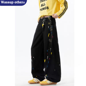 Street Fashion American Graffiti Style Wide Leg Jeans Waterwashed Design Mens Trousers
