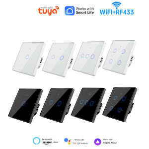EU 1/2/3/4 Gang EU WiFi RF 433mhz Smart Wireless Touch Wall Light with Switch 220V with no Neutral Work With Tuya Alexa Google