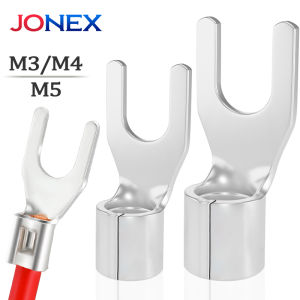 50PCS Fork Crimp Terminals Electrical Wire Connectors M3 M4 M5 Non-insulated U Type Silver Plated Brass Spade Lugs Cable Shoes