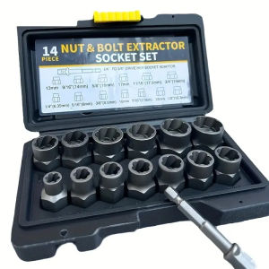 14PCS Impact Bolt Nut Screw Extractor Drill Bits Tool Set Remove Broken Bolt Extractor Kit Cr-Mo Steel Sliding Tooth Sockets