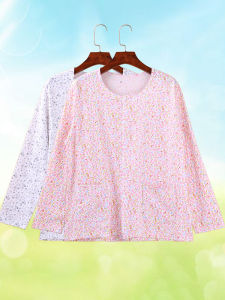 เสื้อคาร์ดิแกนแขนยาวผ้าฝ้ายแท้สำหรับผู้หญิงวัยกลางคนและผู้สูงอายุ เสื้อคลุมสบายๆ ฤดูใบไม้ผลิ ฤดูใบไม้ร่วง ฤดูหนาว เสื้อคลุมแบบเปิดหน้า ลายดอกไม้