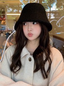 Lamb Fur Bucket Hat Womens Autumn Winter New Style Face Slimming Large Head Circumference Warm Plush Pot Hat Casual Style